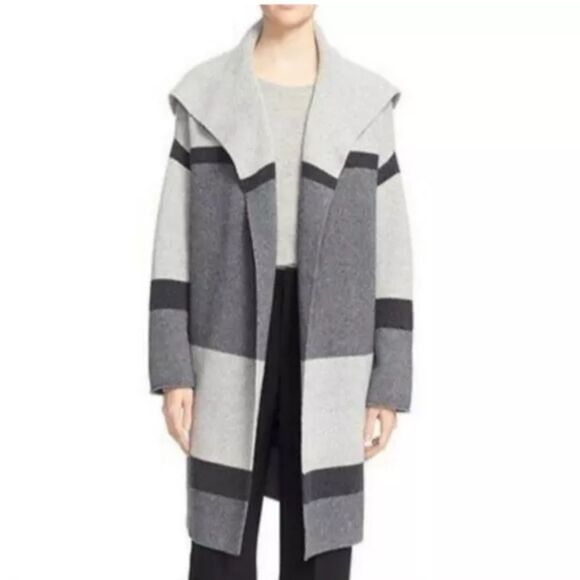 Vince. Womens Wool Cashmere Blanket Cardigan in Grey Black Colorblock Stripe S - Picture 6 of 6